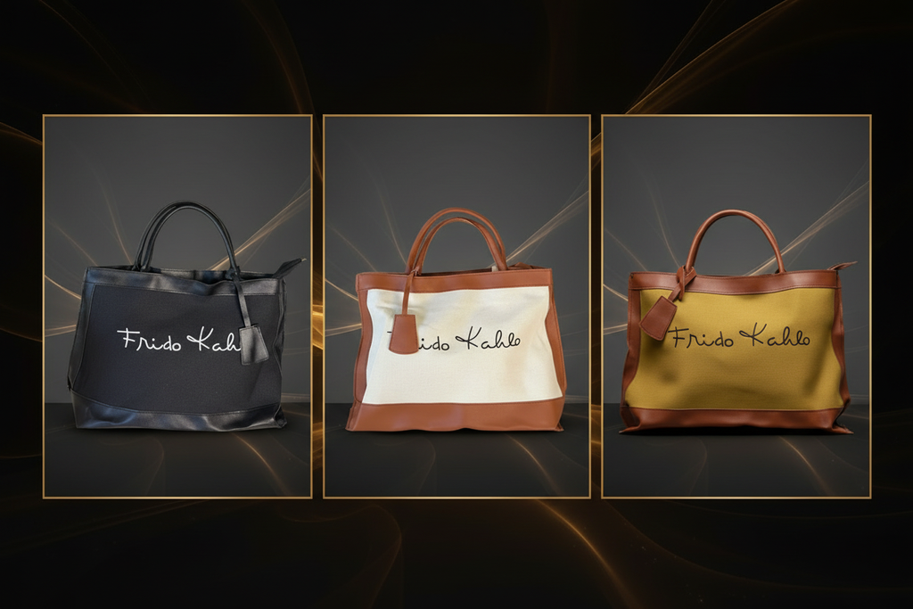 Frida Kahlo Tote Grid - Grey & Black