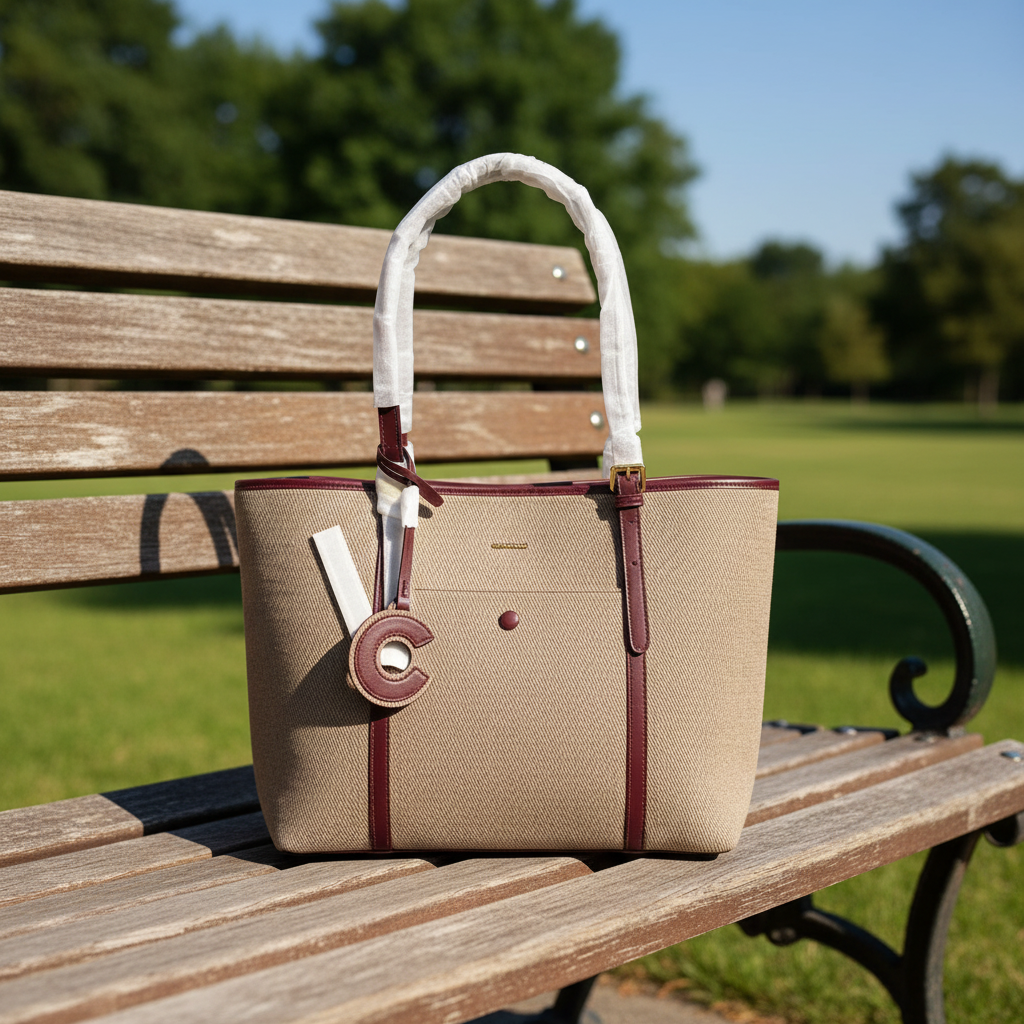 BAGCO BAG - Tan Burgundy Trim