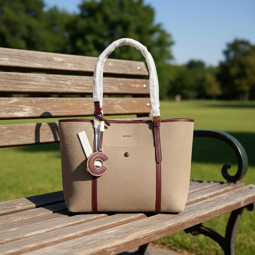 BAGCO BAG - Tan Burgundy Trim