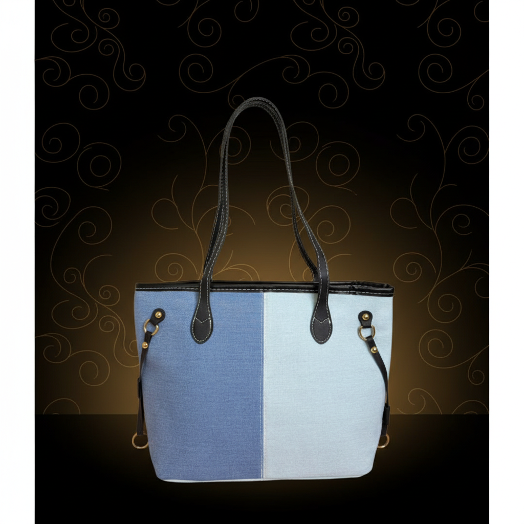 Navy Light Blue Denim Tote