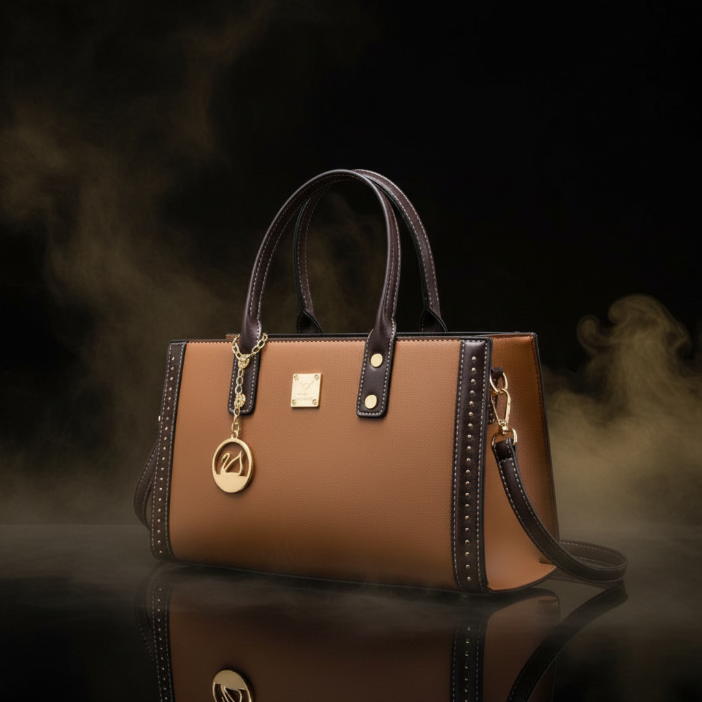 Tan Bag - Black Gold Background