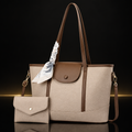 Taupe tote set with subtle gold and mirror reflection